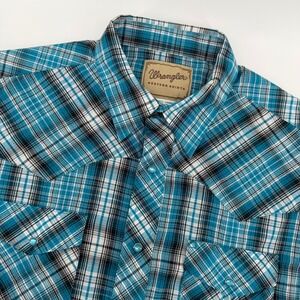 Wrangler Western Shirt Mens Large Turquoise Plaid Metallic Pearl Snap WM092TQ